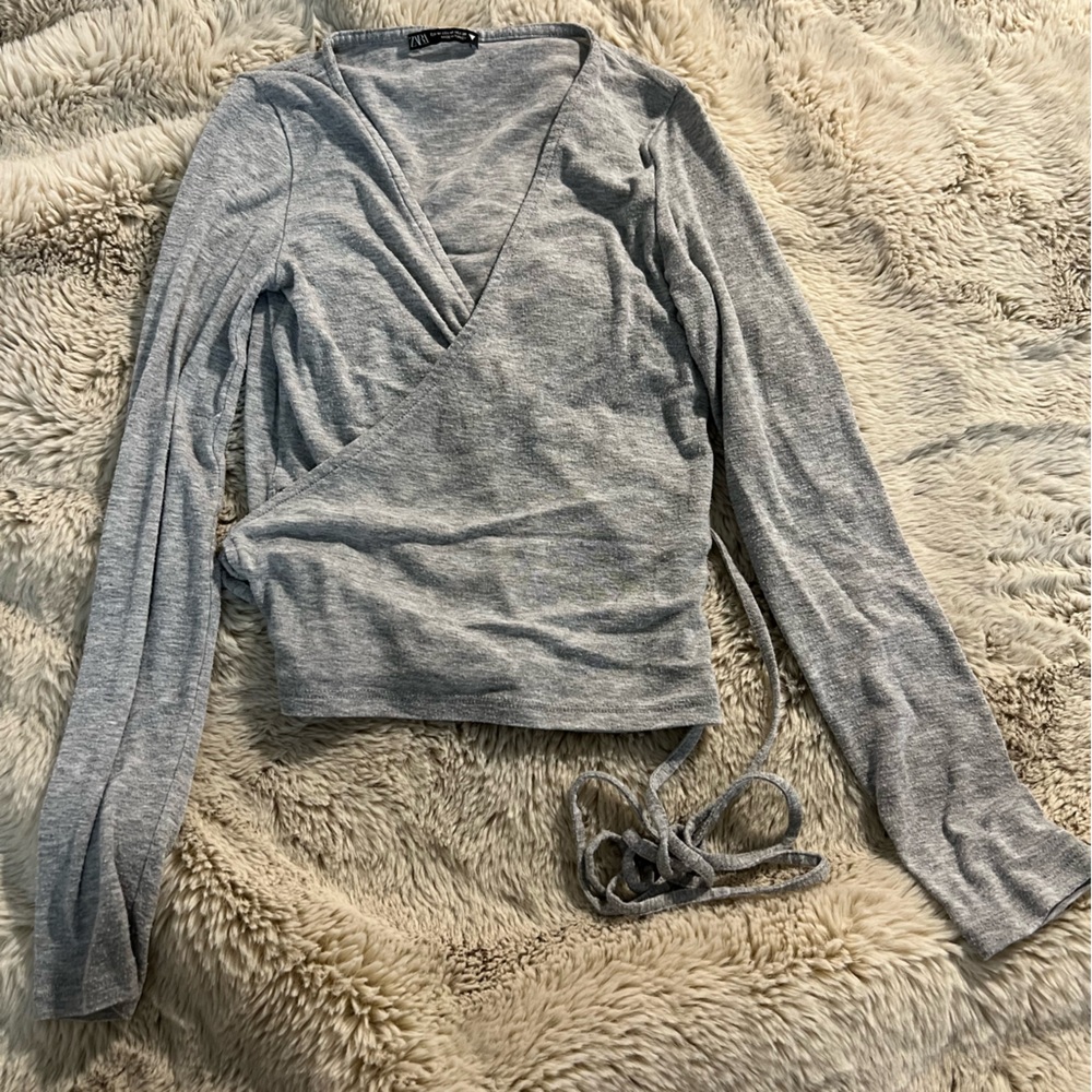 Zara Heather Gray Wrap Top